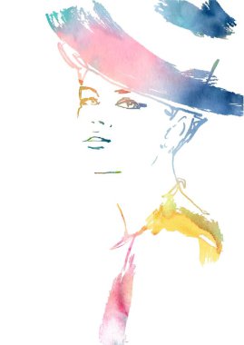 Kadın, soyut moda illüstrasyonuyla karşı karşıya