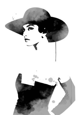 Kadın, soyut moda illüstrasyonuyla karşı karşıya