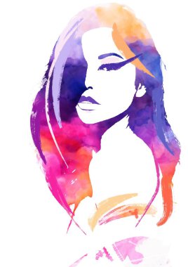 Kadın, soyut moda illüstrasyonuyla karşı karşıya