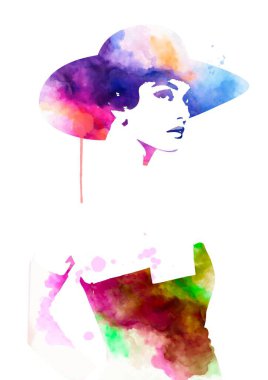 Kadın, soyut moda illüstrasyonuyla karşı karşıya