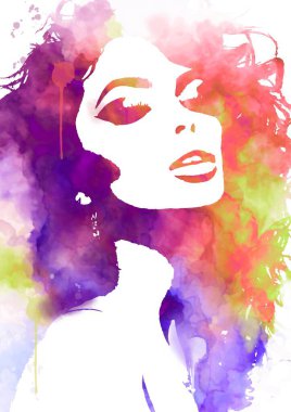 Kadın, soyut moda illüstrasyonuyla karşı karşıya