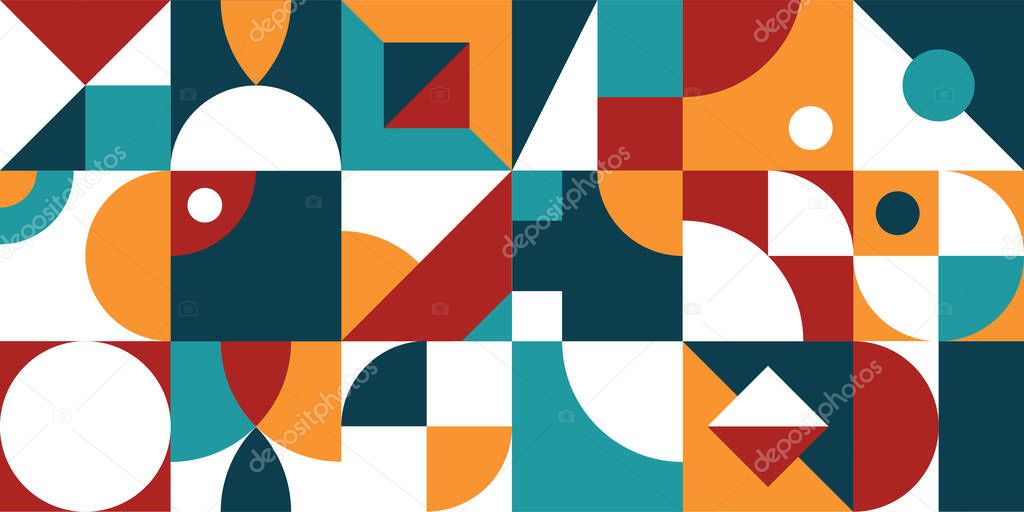 Geometric abstract pattern design of vector prints background with rectangles, squares and circles