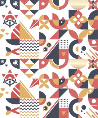 Web afişi, iş sunumu, markalaşma paketi, kumaş baskısı, duvar kağıdı için soyut vektör deseni tasarımı. Basit şekil ve figürlü geometri minimalistik resim posteri. Deniz düz elementleri