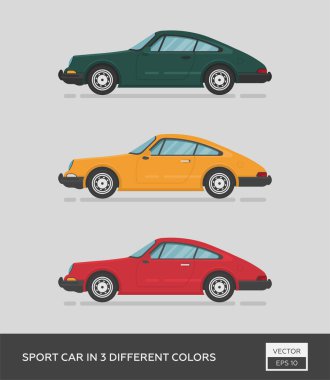 Şehir aracı. 3 farklı renkte spor araba. Çizgi film düz illüstrasyon, grafik ve web tasarımı için otomatik.