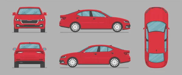 Voiture Dans Une Autre Vue Projection Avant Arrière Supérieure Latérale — Image vectorielle