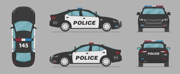 Voiture Police Américaine Vue Côté Vue Face Vue Derrière Vue — Image vectorielle