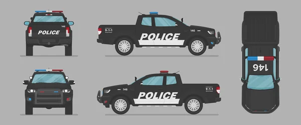 Camionnette Vectorielle Automatique Voiture Police Américaine Vue Côté Vue Face — Image vectorielle