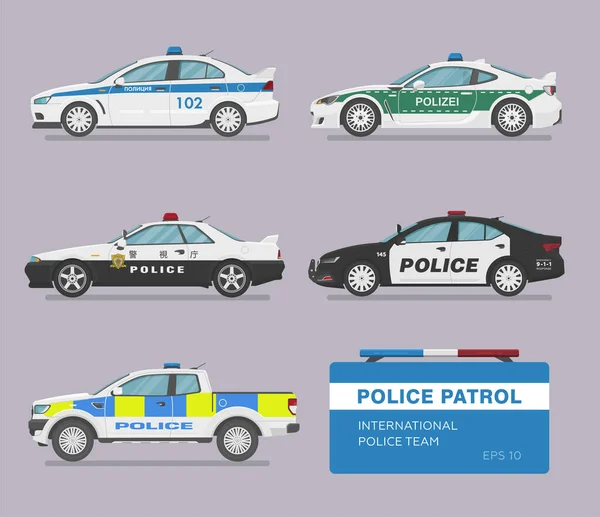Ensemble Voitures Police Isolées Illustration Plate Icône Graphisme Web Design — Image vectorielle