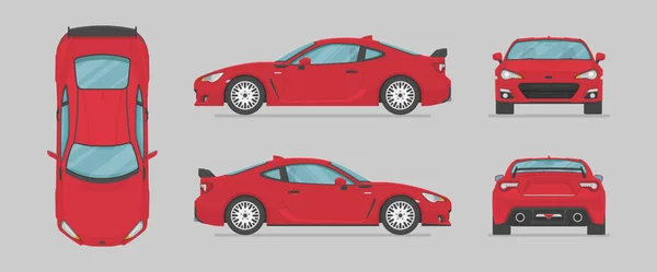 Vektor Roter Sportwagen Seitenansicht Vorderseite Rückseite Draufsicht Cartoon Flache Illustration — Stockvektor