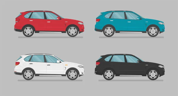 Αυτοκίνητα Vector Suv Αυτοκίνητα Διαφορετικού Χρώματος Πλευρική Άποψη Αυτοκίνητα Κινουμένων — Διανυσματικό Αρχείο