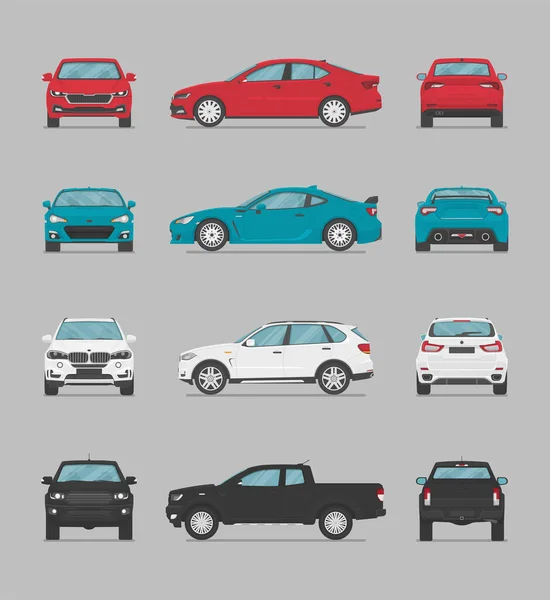 Vector Cars Side View Front View Back View Top View — Stock Vector