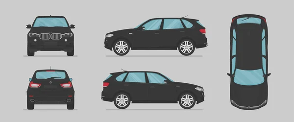 Voiture Vectorielle Vue Côté Vue Face Vue Derrière Vue Dessus — Image vectorielle