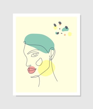 Vektör minimalist portre. Çizgi çiçeği, kadın portresi. El çizimi soyut kadınsı baskı. Sosyal ağ hikayeleri, güzellik logoları, poster illüstrasyonu, kart ve tişört baskısı için kullan