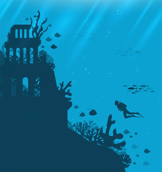 Підводний Фон Різними Видами Море Підводна Сцена Милі Морські Риби — стоковий вектор