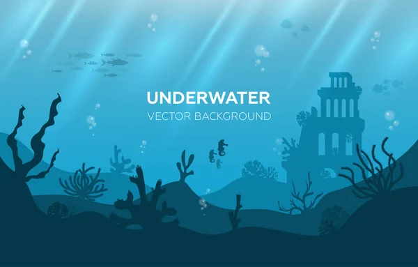 Fondo Submarino Con Varias Vistas Mar Escena Submarina Lindos Peces — Vector de stock