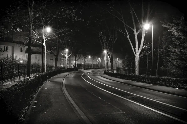 Rua Cidade Noite Fotografia Monocromático — Fotografia de Stock