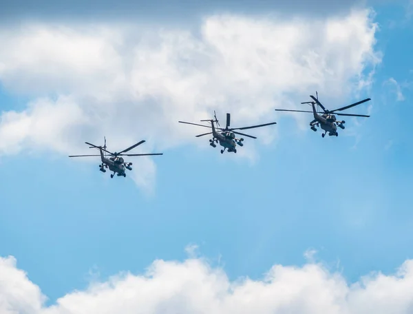 Moskau Russland Mai 2021 Kampfhubschrauber Vom Typ 35M Himmel Über — Stockfoto