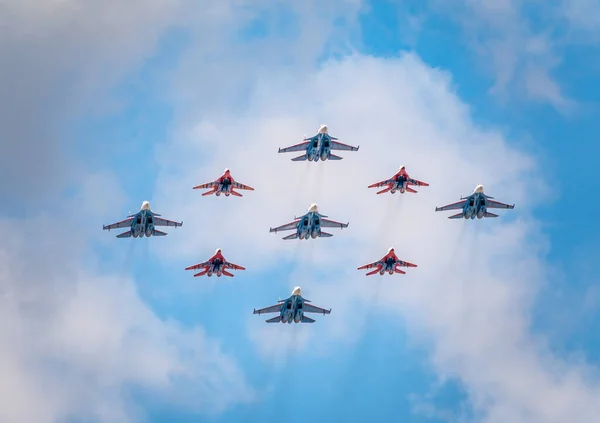 Moscow Russia May 2021 Diamond Shape Mig Russian Knights Swifts — Stock Photo, Image