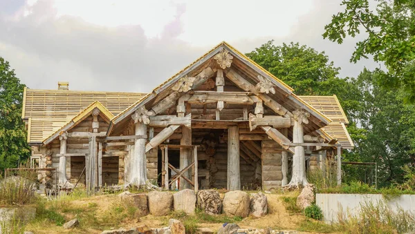 Construcción Una Casa Madera Partir Troncos Casa Madera — Foto de Stock