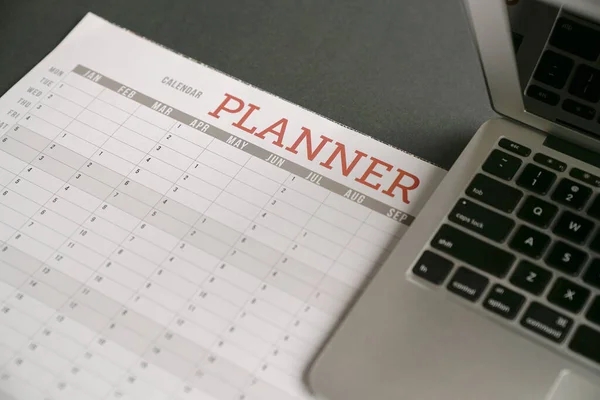 Ordenador Portátil Parte Superior Planificador Calendario —  Fotos de Stock