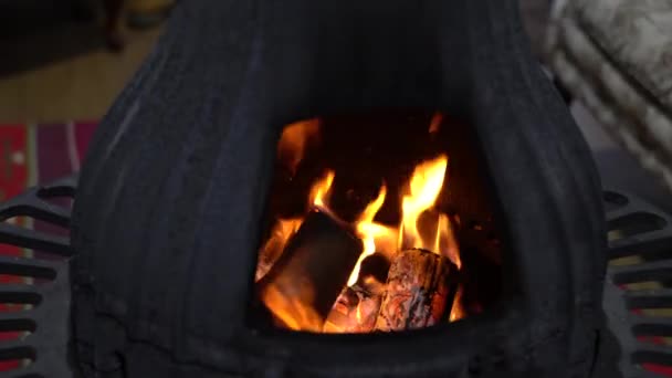 Koca Göbekli Ocakta Fırın Isınmak Için Şömine — Stok video