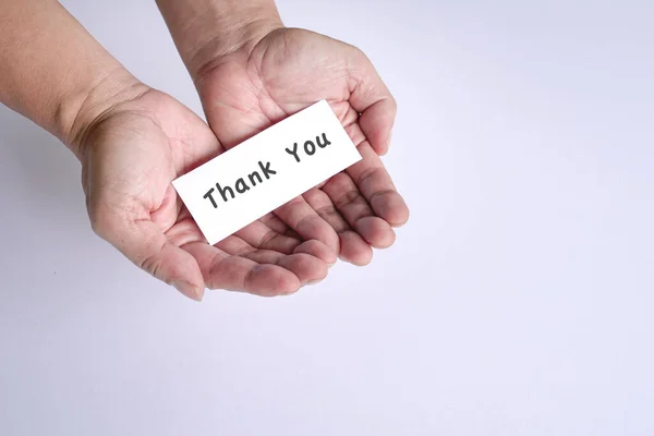 Thank You Note Open Palm Man Hands Gesture Appreciation — Stock Photo, Image