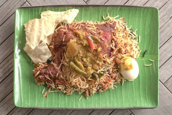 Nasi Ayam Briyani Masakan India Tampilan Atas — Stok Foto