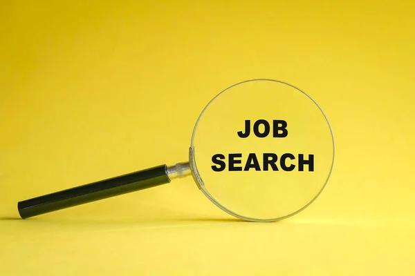 Job Search Concept Text Job Search Magnifying Glass Yellow Background — Stock Photo, Image