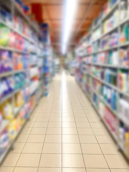 Desenfoque Abstracto Del Pasillo Del Supermercado Comercio Minorista Concepto Compra — Foto de Stock