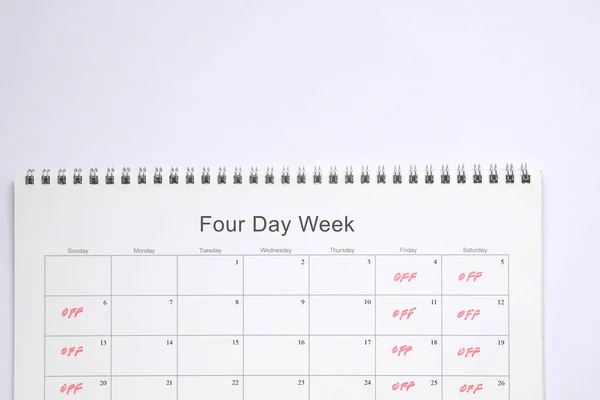 Calendar Four Day Work Week Friday Saturday Sunday Copy Space — Stock Photo, Image