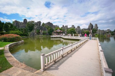 Kunming, Çin - 10 Ekim 2025: Shilin, Kunming, Yunnan, Çin 'deki Stone Forest Ulusal Parkı içinde manzara.