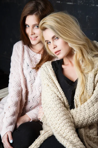 Mooie jonge vrouwen in een warme kleding, casual stijl twins — Stockfoto