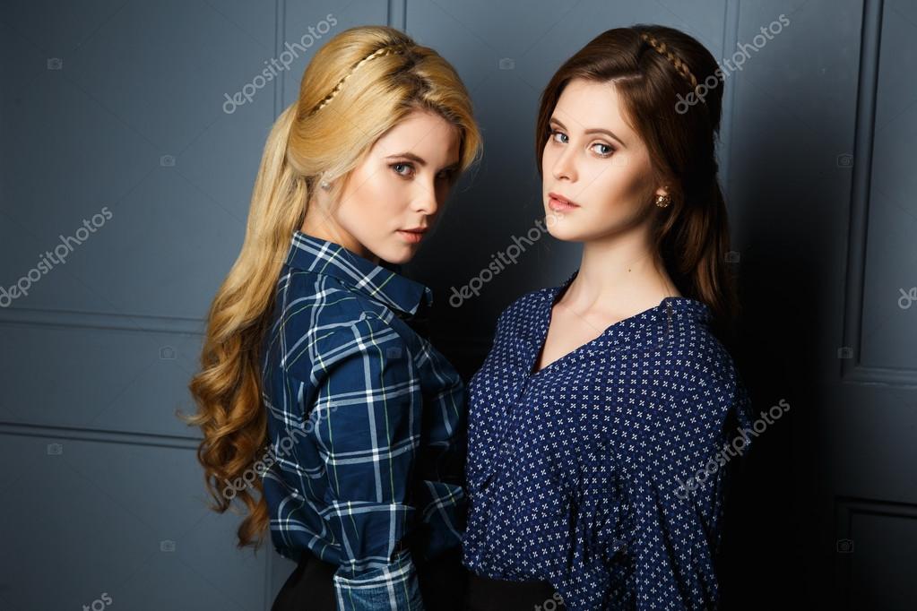 Beautiful young twins women in a shirts and skirts and perfect make up and hair style Stock Photo by ©cherry_daria 101305768 Beautiful young twins women in a shirts and skirts and perfect make up and hair style Stock Photo by ©cherry_daria 101305768