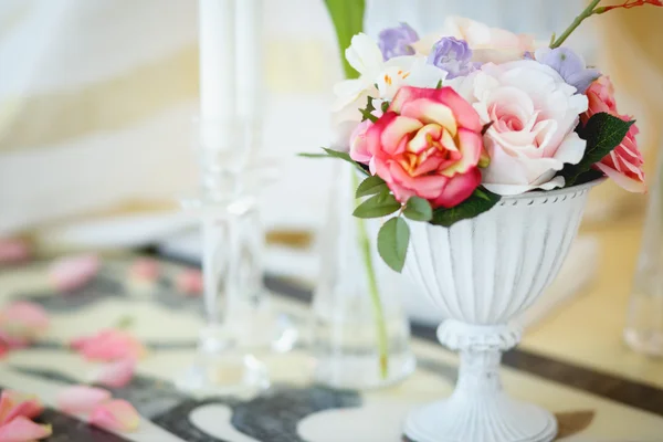 Parts of decorative composition near table. Bridal wedding style — Stock Photo, Image