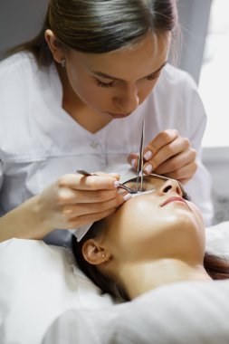 kirpik uzatma prosedürü - master ve bir istemcinin, bir Güzellik Salonu