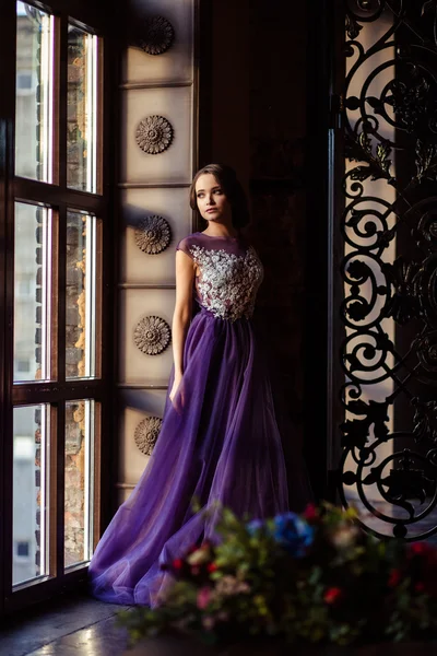 Portrait of beautiful elegant young woman in gorgeous evening dress — Stock Photo, Image