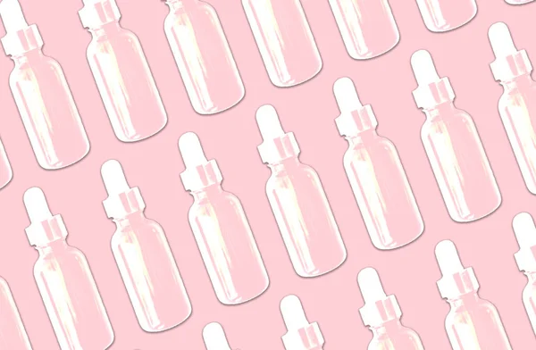 Illustration Essential Oil Serum Glass Bottle Pattern Isolated Pink Background — Stock Photo, Image