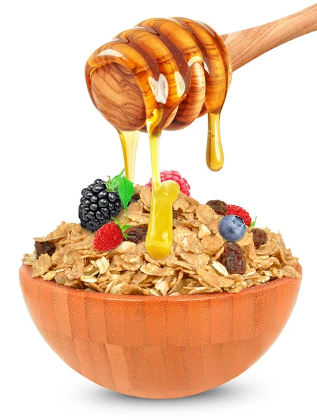 Getreideflocken mit Honig — Stockfoto