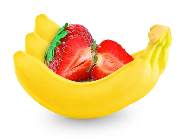 Banaan en aardbei — Stockfoto