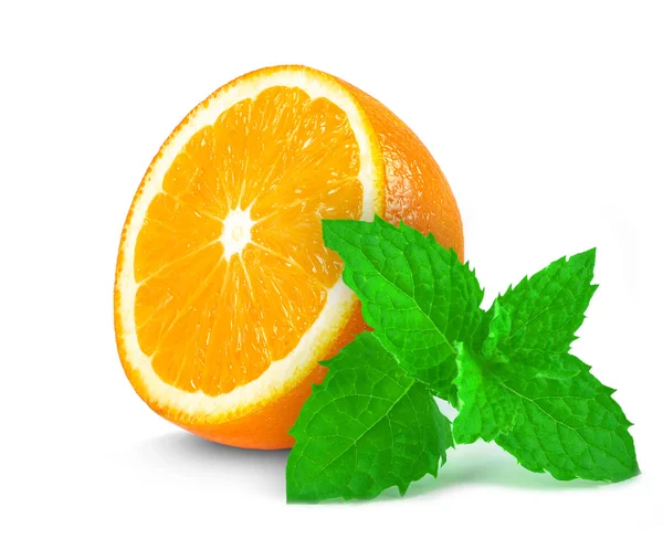 Slice of orange with mint — Stock Photo, Image