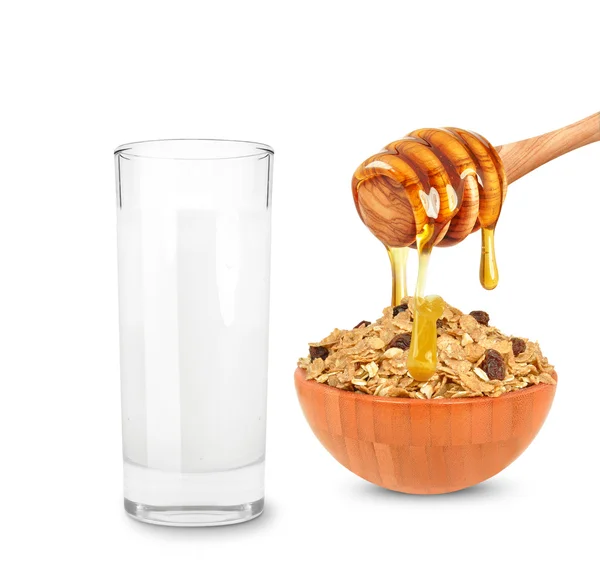 Milch und Getreide mit Honig — Stockfoto