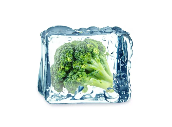 Broccoli i isen kuben — Stockfoto