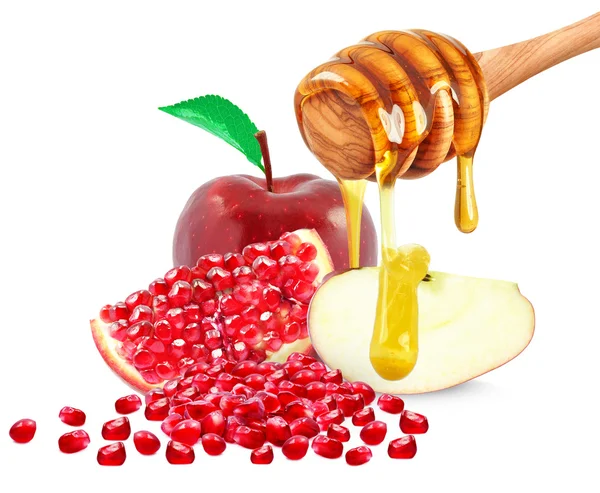 Apple, pomegranate and honey — Stock Photo, Image