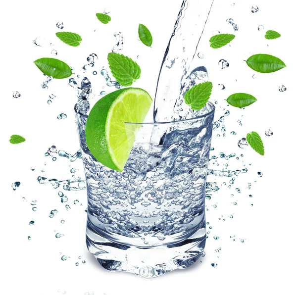 Water splash and lime — Stock Photo, Image