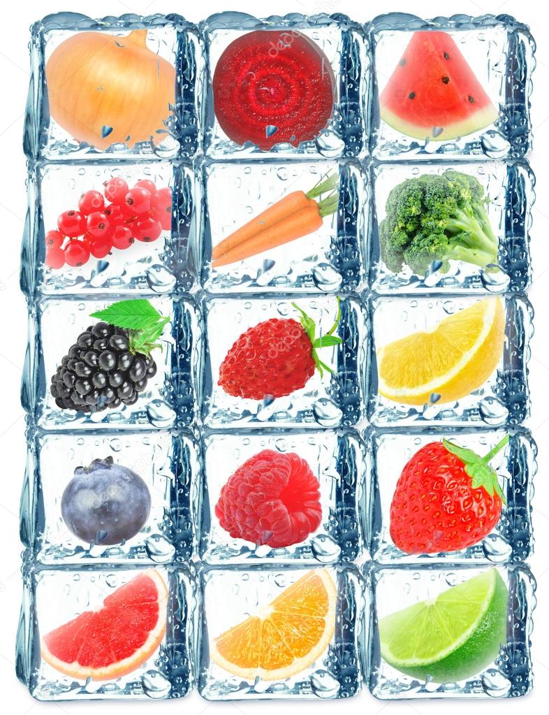 fruit vegetables in the ice cube