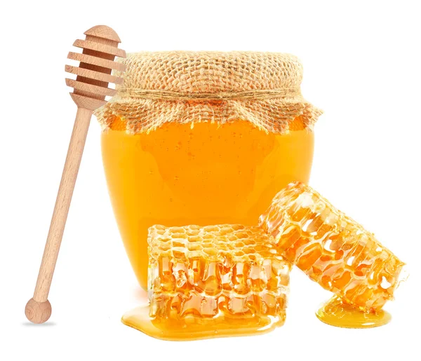 Honingraat en jar — Stockfoto