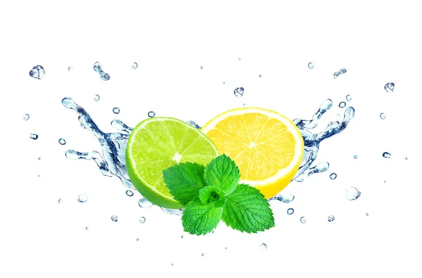 Citronu a limetky splash — Stock fotografie