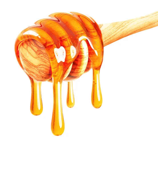 Méz és merítőkanál — Stock Fotó