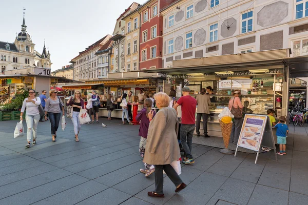 Ulica rynek na placu Hauptplatz w Graz, Austria — Zdjęcie stockowe