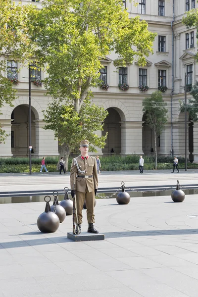 Солдат на контрольном посту здания парламента Венгрии, Будапешт — стоковое фото